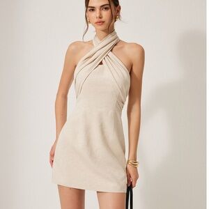 Commense Elegant Cream Halter Dress